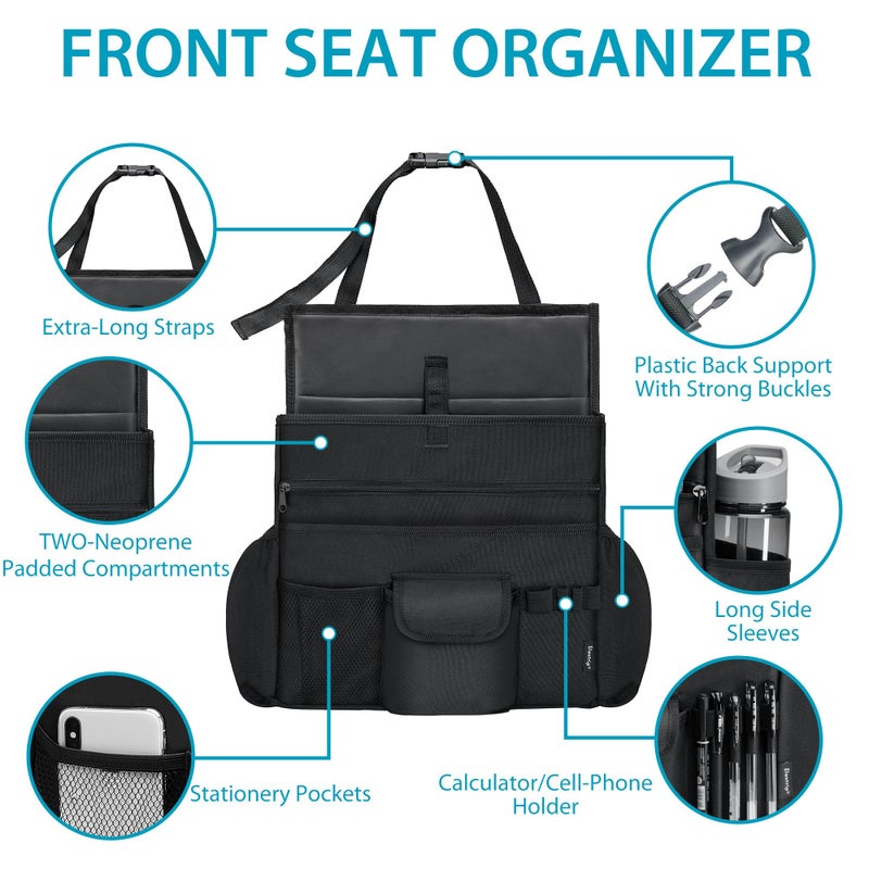 Elantrip Car Front Seat Organizer, Back Seat Storage with Adjustable Straps Truck Seat Organizers for Delivery Drive, Office File, Passenger Seat - Image 3